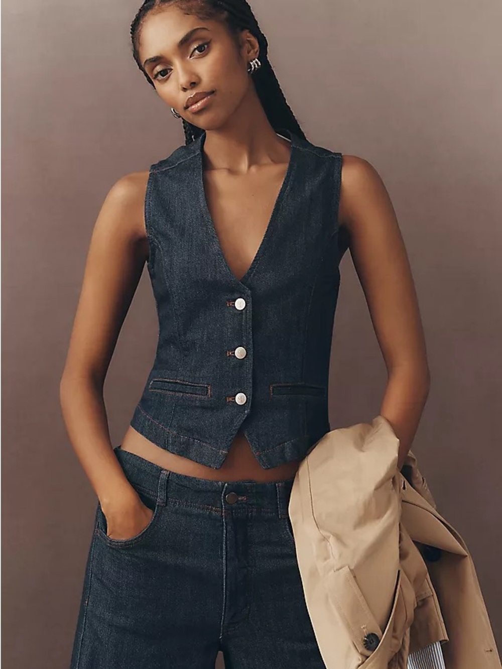 Anthropologie Pilcro Indigo Denim Button Vest